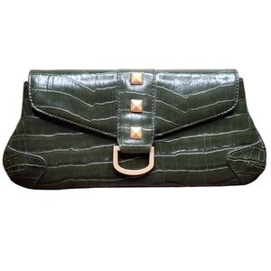 New York & Company Clutch Alligator Print Olive Green Magnetic Closure Purse